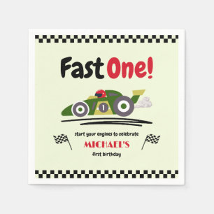 First Birthday Fast One Green Vintage Race Car Napkins