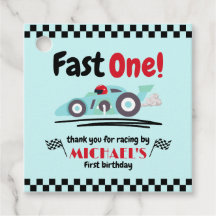 First Birthday Fast One Vintage Blue Race Car