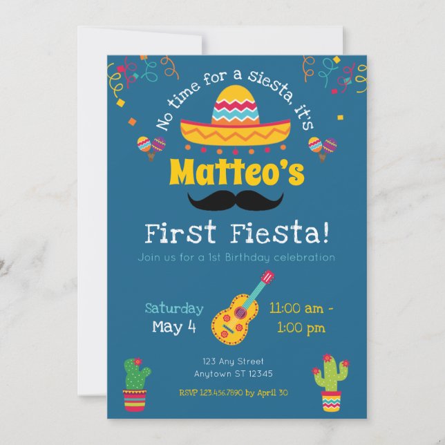 First Birthday Fiesta Mexican Birthday Invitation (Front)