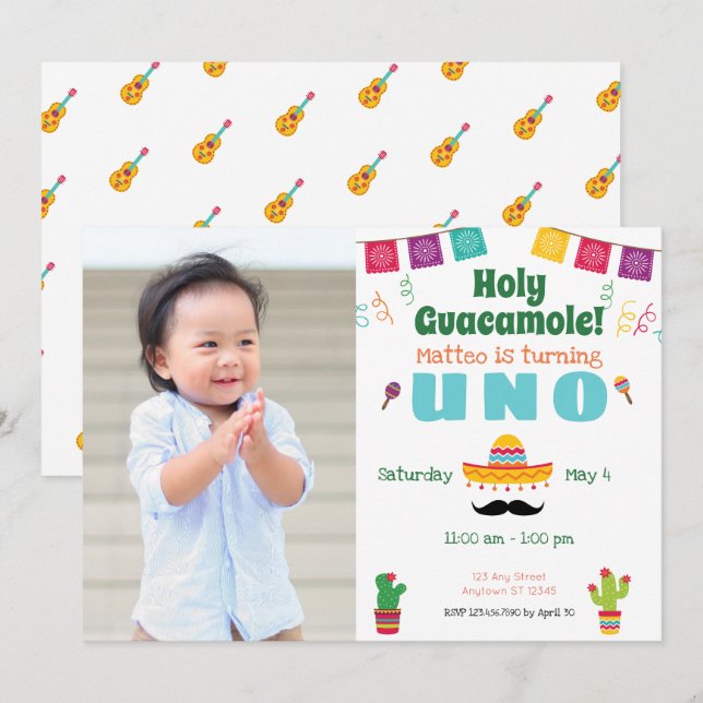 First Birthday Fiesta Mexican Birthday Invitation (Front/Back)