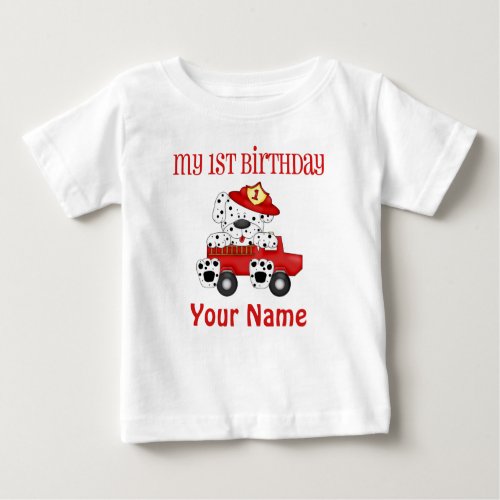 First Birthday Fire Truck Baby T_Shirt