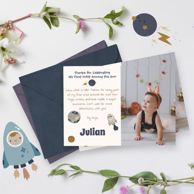 First Birthday, First orbit around the sun! Thank You Card (Creator Uploaded)