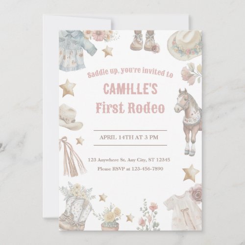 First Birthday First Rodeo Invitation Cowgirl  Invitation