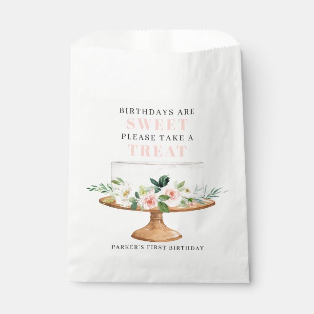 First Birthday Floral Cake Birthdays are Sweet Favor Bag (Front)