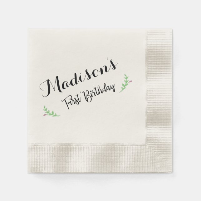 First Birthday Floral Napkin (Front)