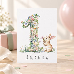 First Birthday Floral One & Bunny Card