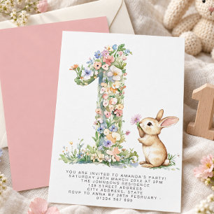 First Birthday Floral One & Bunny Invitation