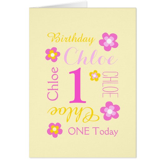First birthday flower custom graphic yellow pink cards (Front)