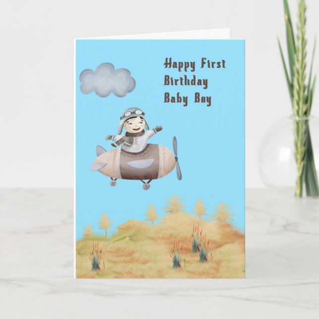 First Birthday for a Baby Boy who Likes Airplanes Card (Front)