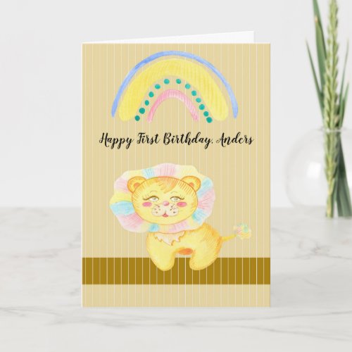 First Birthday for a Boy or Girl with Cute Lion Card