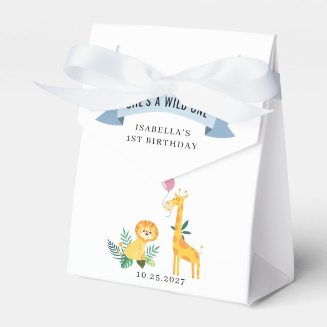 First Birthday Forest Animals Lion Giraffe Favor Boxes (Front Side)