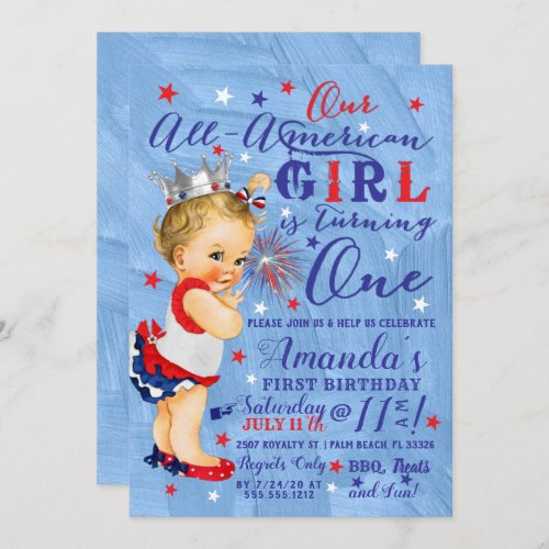 First Birthday Fourth Of July Red White Blue Invitation