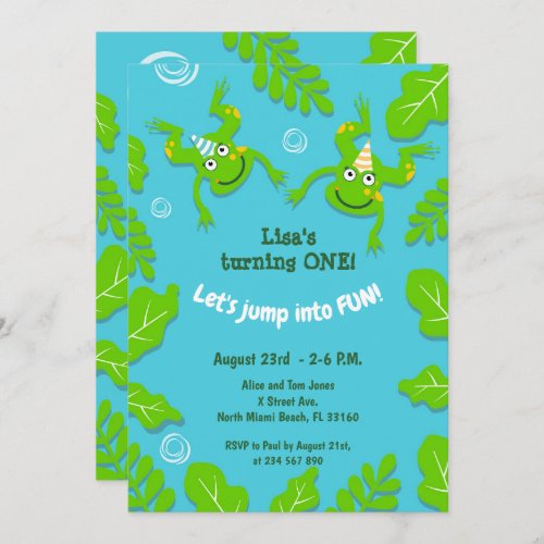First birthday frog family in a pond party  invita invitation