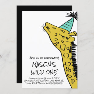 First Birthday Giraffe Animals Wild Zoo Party Invi Invitation