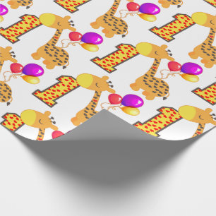 First Birthday Giraffe Custom Party Wrapping Paper