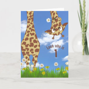 First birthday giraffe in grass card