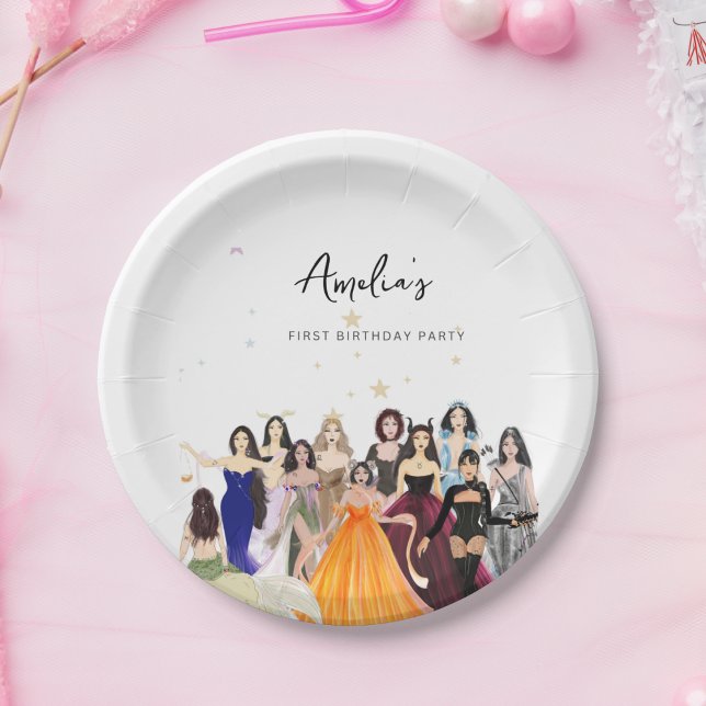 First birthday, girl birthday, zodiac theme paper plates (Creator Uploaded)