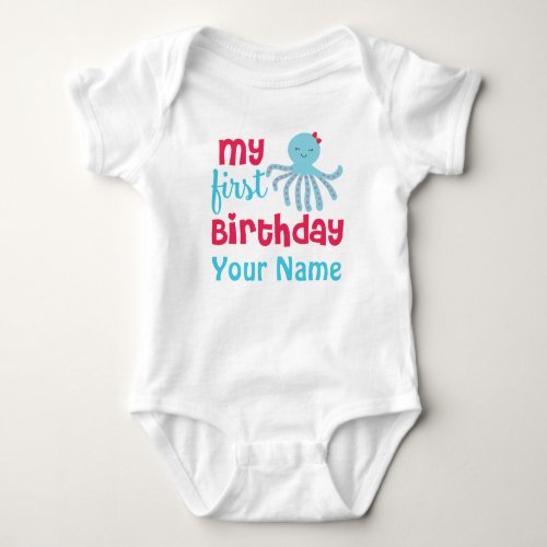 First Birthday Girl Bunny Octopus Baby Bodysuit