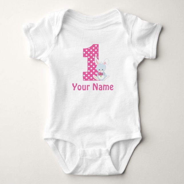 First Birthday Girl Bunny Rabbit Baby Bodysuit (Front)
