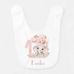 First Birthday Girl Cute Elephant Personalized Baby Bib
