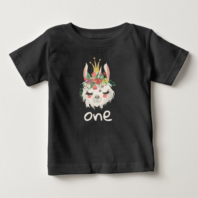 First Birthday Girl, Cute Llama Face 1st Birthday Baby T-Shirt (Front)