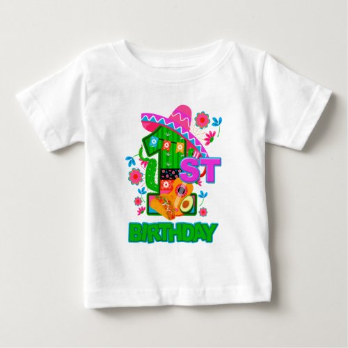 First Birthday Girl Fiesta  Mexico Party  Baby T_Shirt