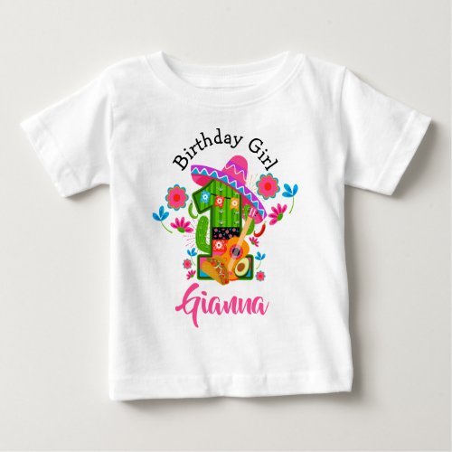 First Birthday Girl Fiesta  Mexico Party   Baby T_Shirt