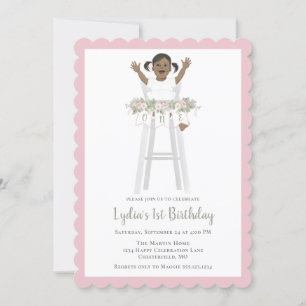 First Birthday Girl High Chair Bunting Invitation