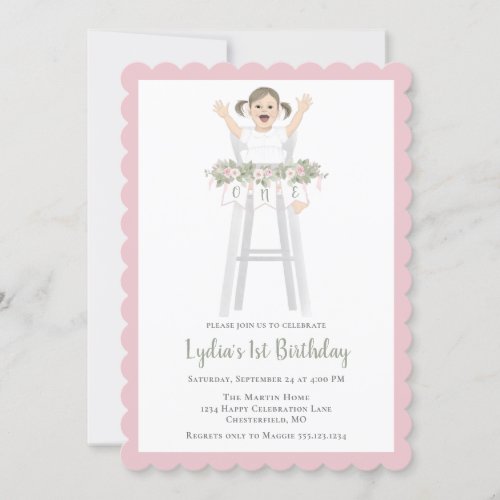 First Birthday Girl High Chair Bunting Invitation