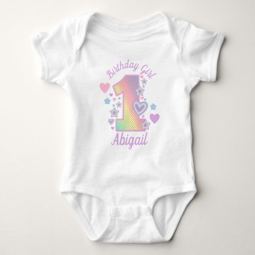 First Birthday Girl Iridescent Rainbow Baby Bodysuit