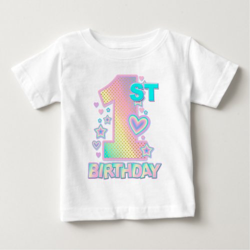 First Birthday Girl Iridescent Rainbow  Baby T_Shirt