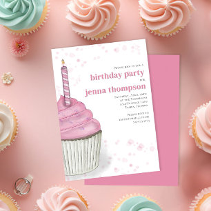First Birthday Girl Party Pink Cupcake Custom Invitation