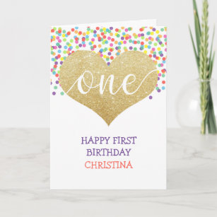 First Birthday Girl Personalized Heart Rainbow Card