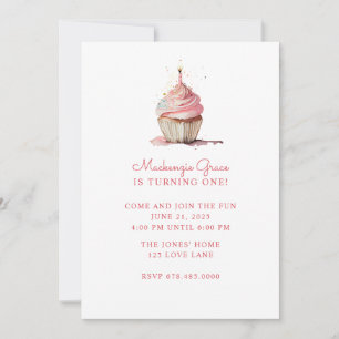 First Birthday Girl Pink Cupcake Invitation