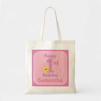 First Birthday Girl, Pink Yellow Star with Name Tote Bag