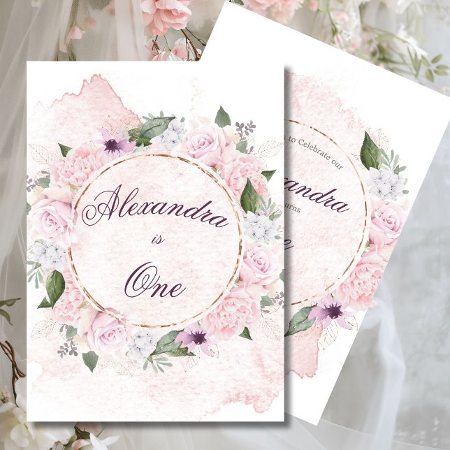 First Birthday Girl Pretty Pink Roses  Invitation (Creator Uploaded)