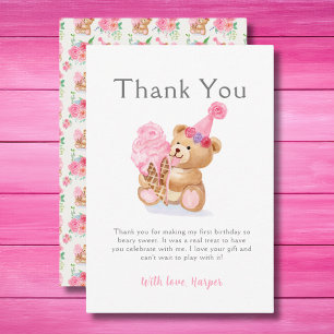 First Birthday Girl Teddy Bear Ice Cream Thank You Card