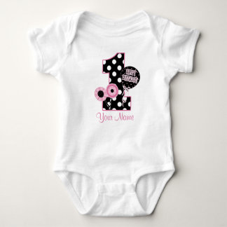 First Birthday Girls Pink Black Personalized Shirt
