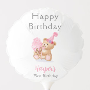 First Birthday Girl's Teddy Bear Ice Cream Balloon