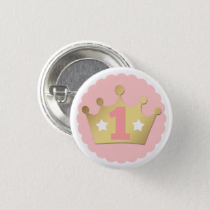 First Birthday Gold Princess Crown & Shabby Pink Button