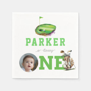 First Birthday Golf Partee Personalized Photo Napkins