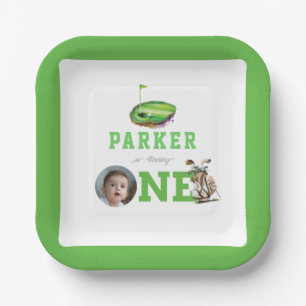First Birthday Golf Partee Personalized Photo Paper Plates