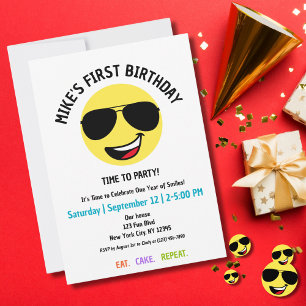 First Birthday Happy Face Aviator Sunglasses Cute Invitation