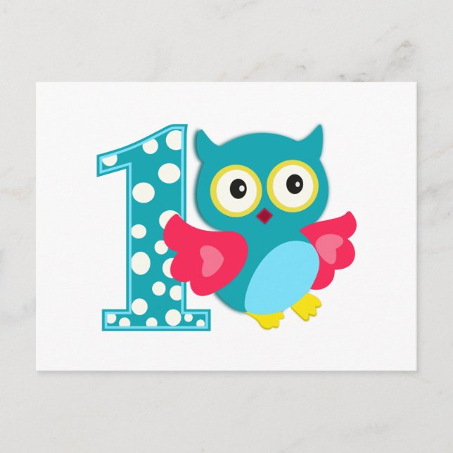 First Birthday Happy Owl Postcard (Front)