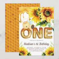 First Birthday Honey Bee Birthday Sunflower  Invitation