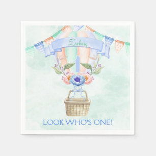 First Birthday Hot Air Balloon Blue Mint Peach Napkins