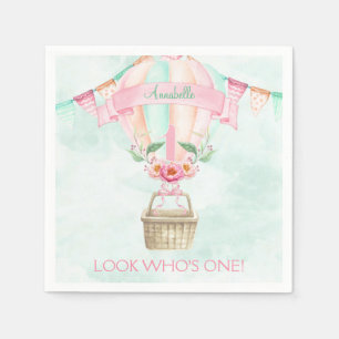 First Birthday Hot Air Balloon Mint Pink Peach Paper Napkins
