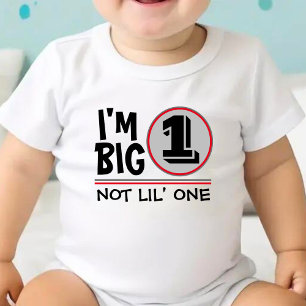First Birthday I'm Big 1 Not Lil One Red & Grey Baby Bodysuit