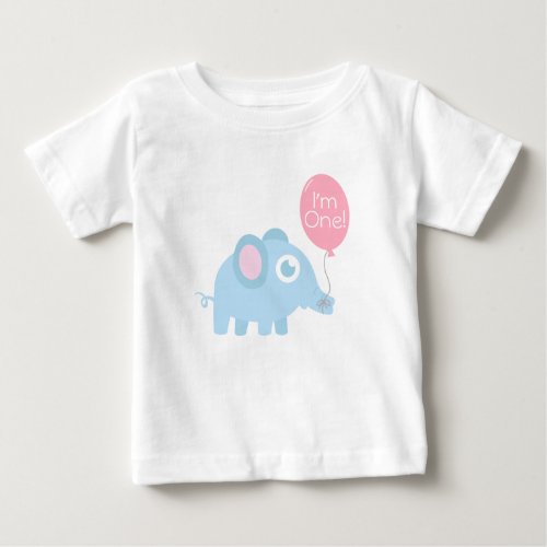 First Birthday Im One Cute baby blue elephant Baby T_Shirt