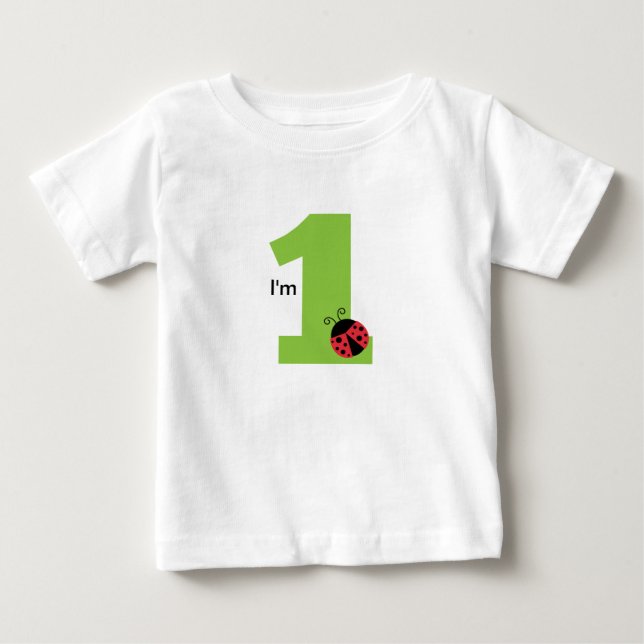 First Birthday, I'm One, Cute ladybug Baby T-Shirt (Front)